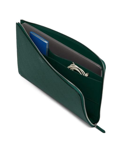 Smythson Green Large Panama Laptop Case