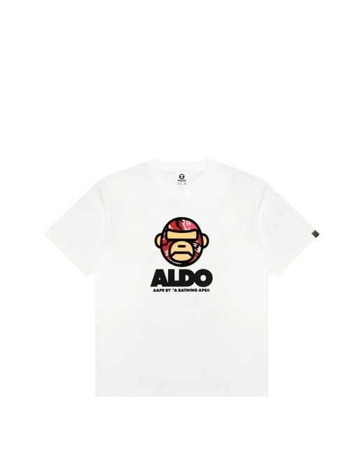 Aape By A Bathing Ape White Aldo Logo-Print T-Shirt for men