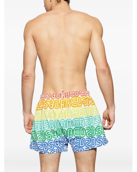 DSquared² Yellow Logo-Print Swim Shorts for men