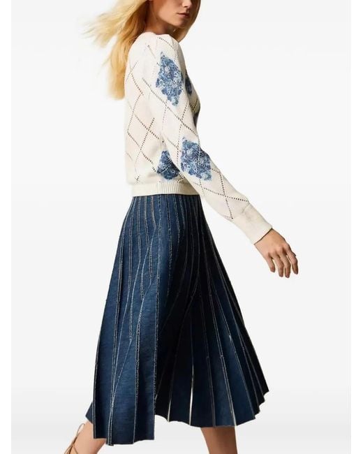 Twinset Blue Pleated Denim Skirt