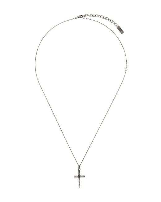 Saint Laurent Metallic Embellished Cross Pendant Necklace for men