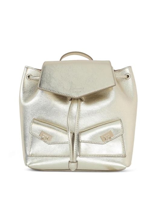 Ferragamo White Metallic-Finish Leather Backpack