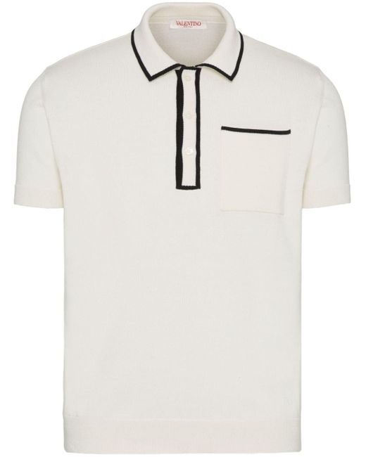 Valentino Garavani White Contrast-trim Cotton Polo Shirt for men