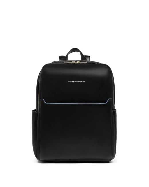 Piquadro Black Logo-Plaque Leather Backpack for men