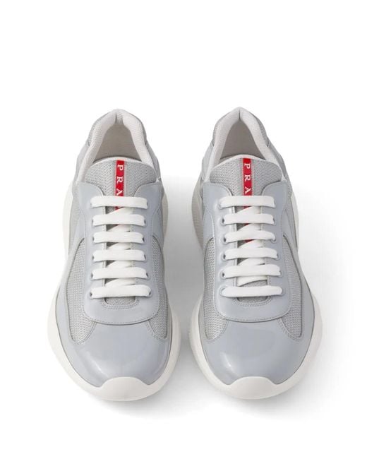 Prada White Patent Leather And Technical Fabric America's Cup Sneakers for men