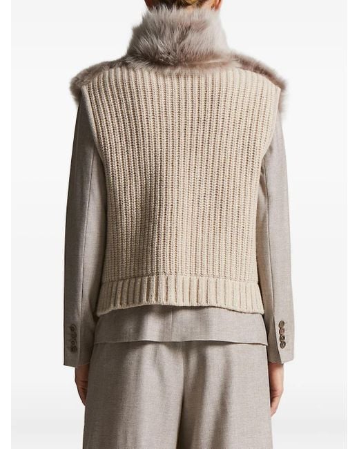 Peserico Brown Ribbed-Knit Shearling Jacket