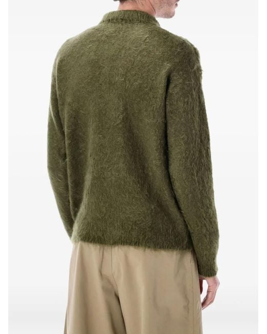 Auralee Green Placket-Buttons Sweater for men