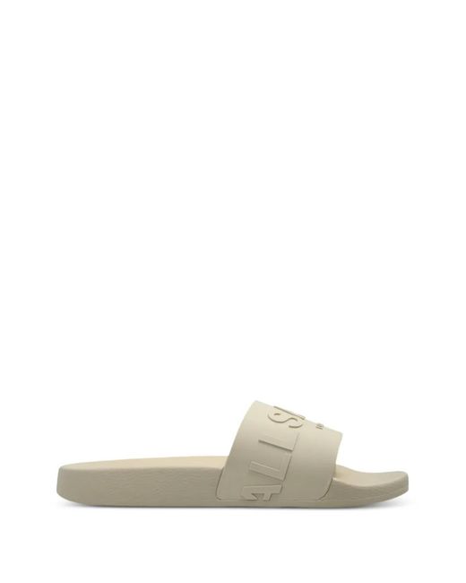 AllSaints White Biggy Logo-Embossed Slides