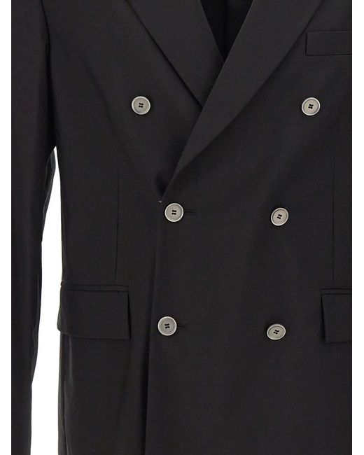 Paolo Pecora Black Double-Breasted Flap Pocket Blazer for men