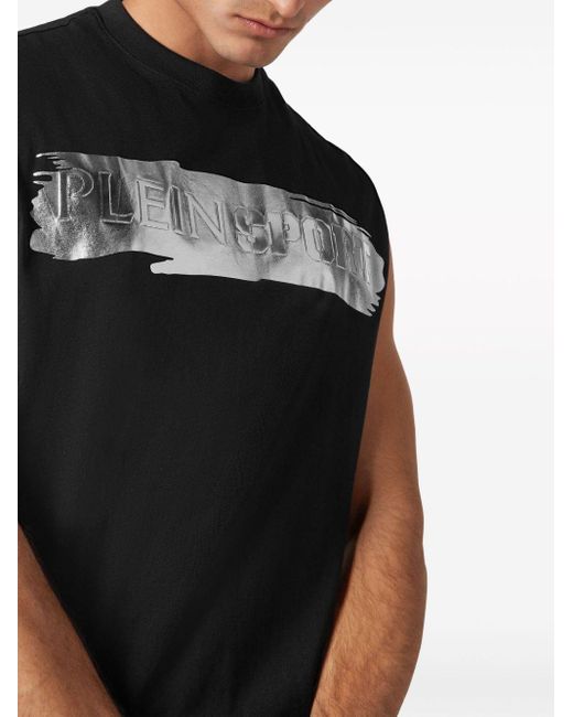Philipp Plein Black Brushstroke-print Cotton Tank Top for men