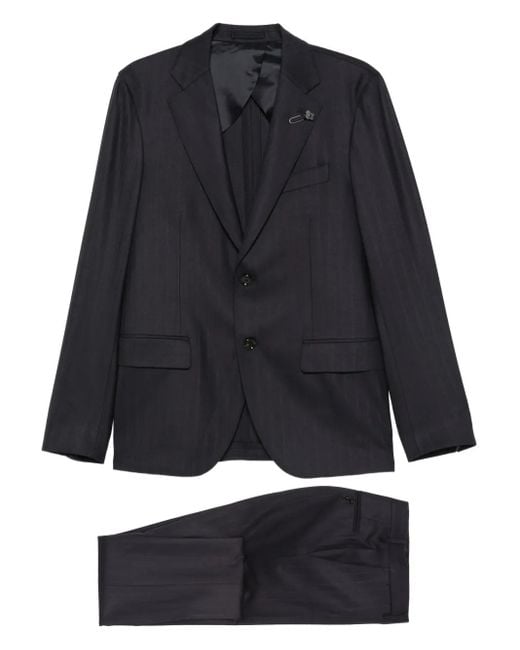 Lardini Black Pinstripe Cotton Suit for men