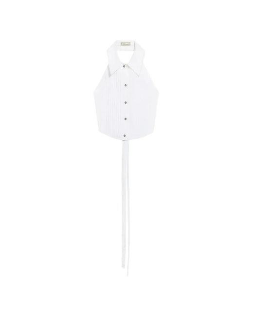 Blumarine White Collared Pleated Top
