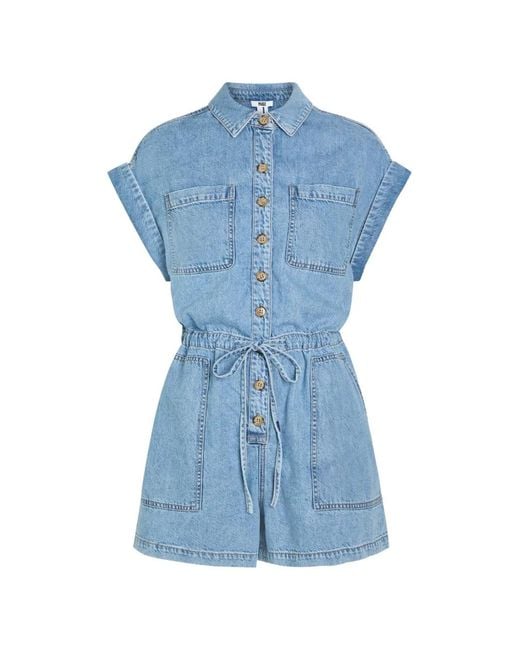 PAIGE Blue Maliah Button-Down Drawstring-Waist Playsuit