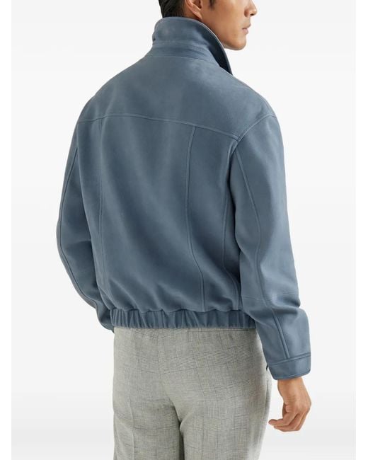 Brunello Cucinelli Blue Nubuck Outerwear Jacket for men