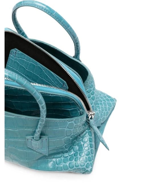 The Attico Blue Mini La Passeggiata Croc-Effect Tote Bag