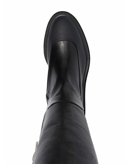 Santoni Black Ribbed Leather Knee-High Boots