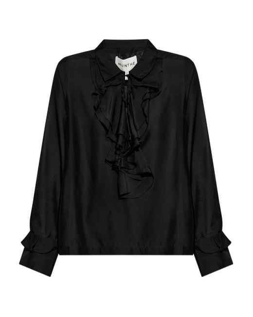 Munthe Black Bluse mit gerüschten Bündchen