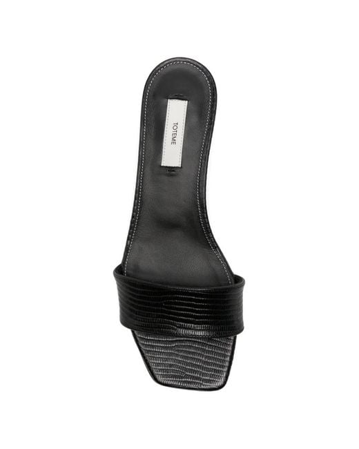 Totême Black Lizard-Embossed Bandeau Sandals