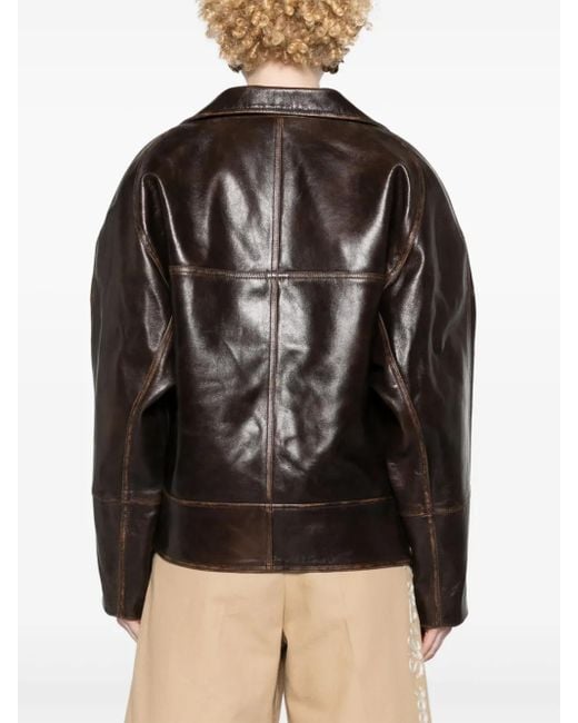 Sandro Oversized Leather Jacket in Black | Lyst