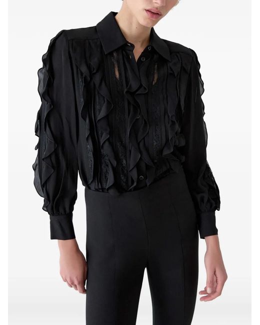 Carolina Herrera Black Ruffled Georgette Blouse
