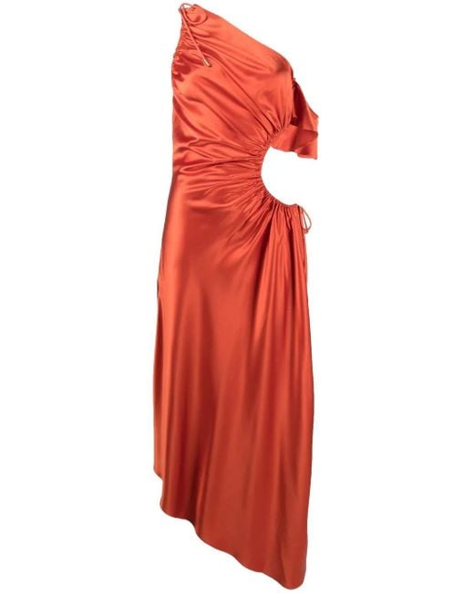 Cult Gaia Red Robe Froncée À Design Asymétrique À Une Épaule