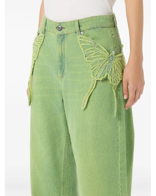 Blumarine Green Jean À Motif De Papillon