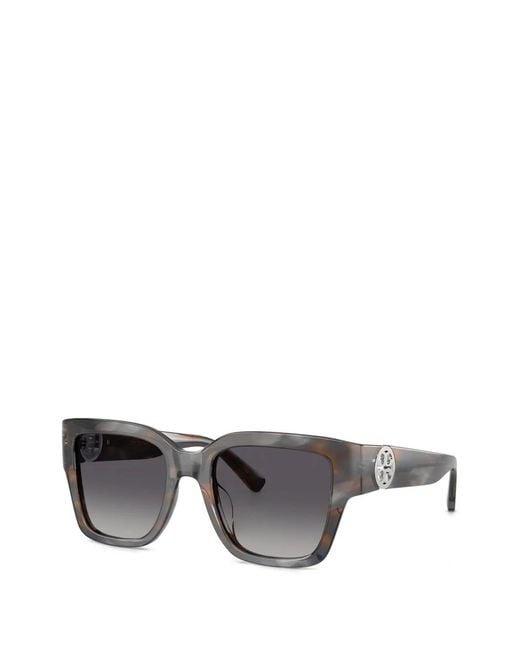 Tory Burch Gray Double T Square-Frame Sunglasses