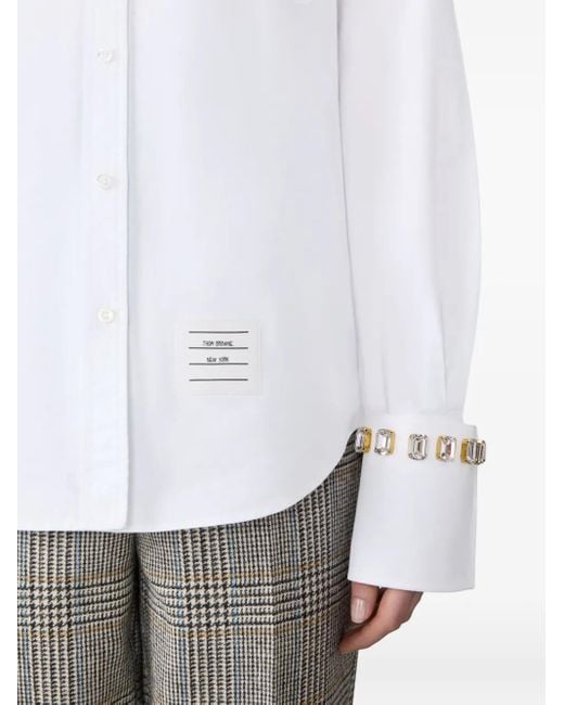Thom Browne White Swarovski-Crystal Oxford Shirt