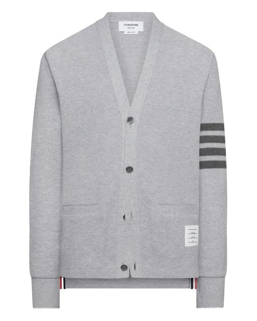 Thom Browne Gray Textured Pique 4-Bar Cardigan for men