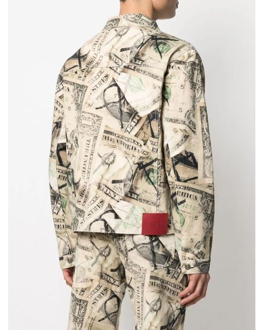 424 Natural Dollar Bill Print Denim Jacket for men