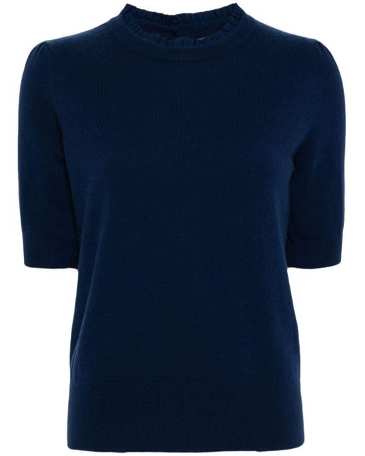 N.Peal Cashmere Ruffle-trim Cashmere T-shirt Blue