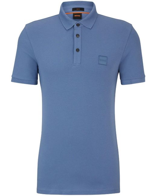 Boss Blue Logo-appliqué Polo Shirt for men
