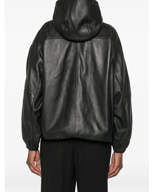 Rohe Black Hooded Leather Jacket