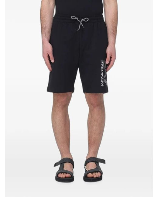 EA7 Black Logo-Print Drawstring Shorts for men