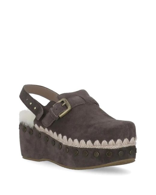 Mou Gray Suede Clogs Back Strap