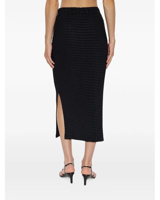 Issey Miyake Black Pleated-Effect Side-Slit Midi Skirt