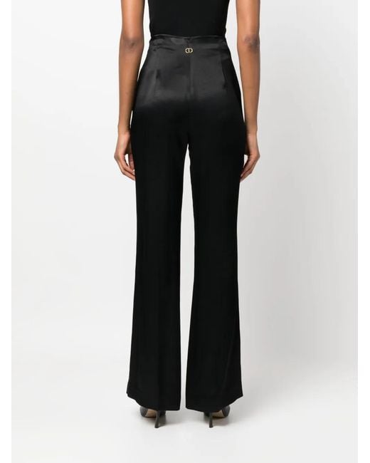 Twinset Black Satin-Finish Wide-Leg Trousers