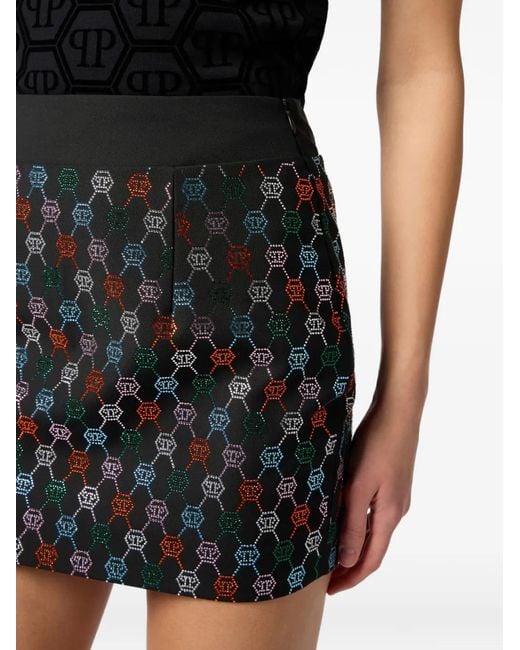 Philipp Plein Black Mini Rhinestone-Monogram Skirt