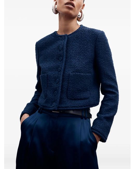 Another Tomorrow Blue Veste En Tweed À Coupe Crop