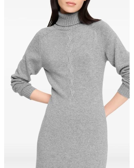 Barrie Gray Maxi Cable-Knit Roll-Neck Dress