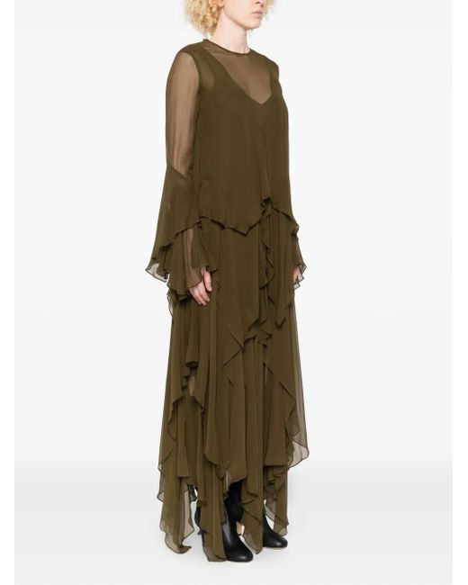Zimmermann Green Cascading-Ruffle Maxi Dress