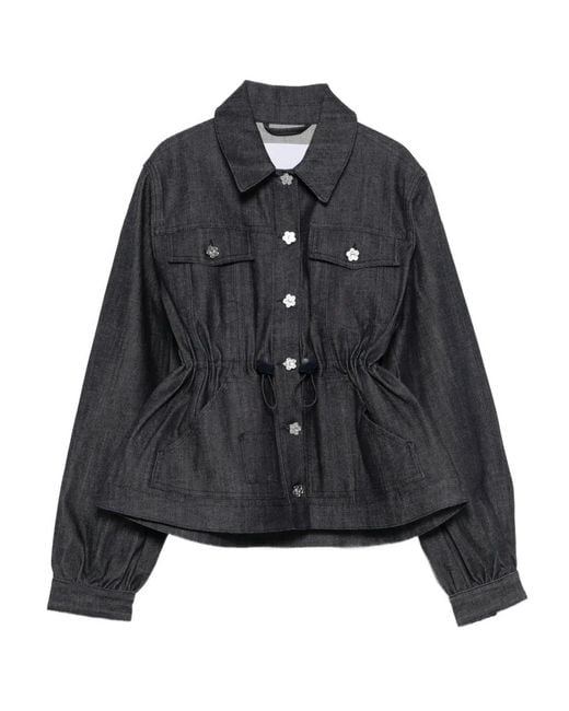 CECILIE BAHNSEN Black Drawstring Floral-Button Jacket