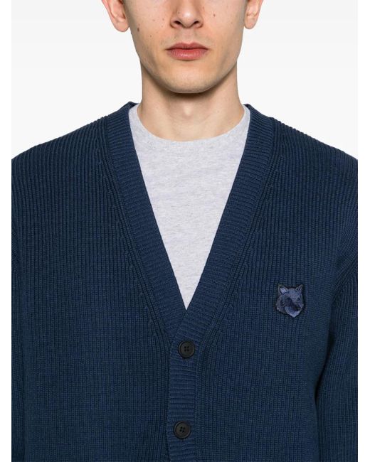 Maison Kitsuné Blue Fox Head-Patch V-Neck Cardigan for men