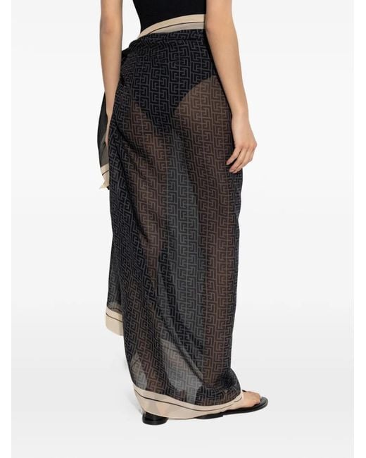 Balmain Black Logo-Patterned Sarong