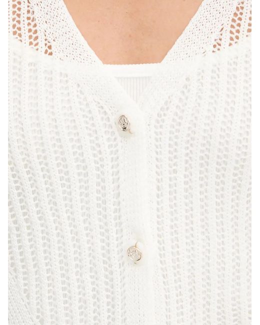 Morgan White Pointelle-Knit Button-Up Cardigan