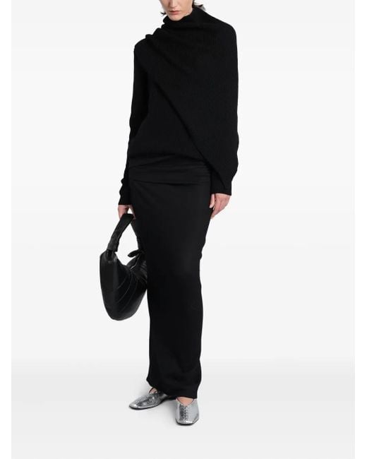 Entire studios Black Ribbed Turtleneck Draped Sweater