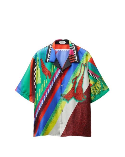 Versace Blue Printed Silk Twill Shirt for men