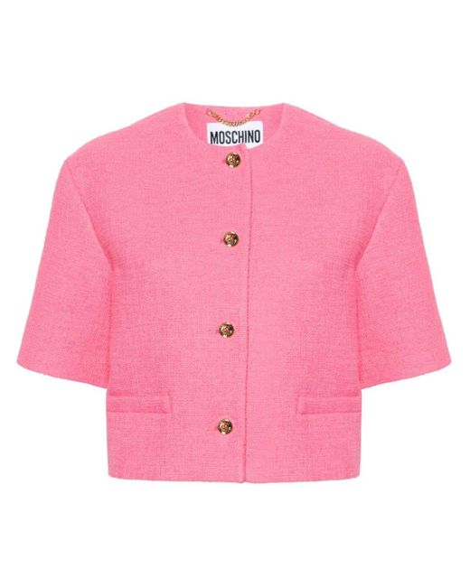 Moschino Pink Short-sleeve Cropped Tweed Jacket