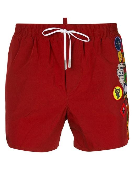 DSquared² Synthetic Boy Scout Badge Swim Shorts in Red for Men | Lyst