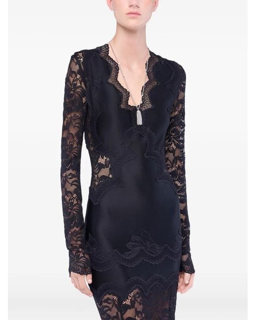 Rabanne Black Long-Sleeve Lace Maxi Dress